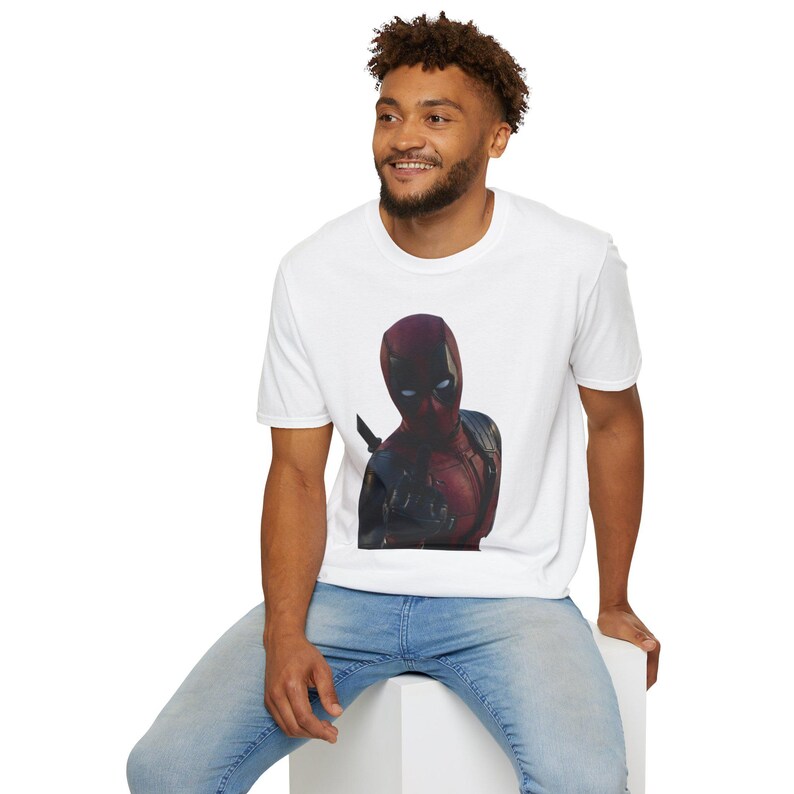Masked Red Superhero Deadpool-Style T-Shirt | Comic Antihero Graphic image 6