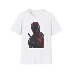 Masked Red Superhero Deadpool-Style T-Shirt | Comic Antihero Graphic image 2