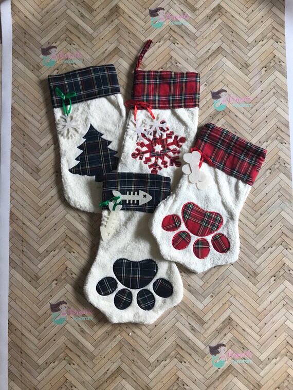 4, Red and Green Tanlee 4 Pieces Pet Paw Christmas Stockings 18 Inch Pet Dog Christmas Stocking Plaid Christmas Stockings Fireplace Hanging Stockings for Christmas Hanging Decorations