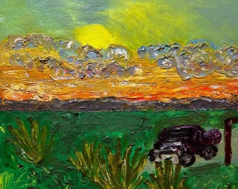 Agave Sunrise Oil Pastel Painting, 9x12inches, Original Art, Signed by Artist