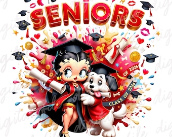 Cute Betty Boop Graduation png , Clipart Images, Digital design PNG file for sublimation, High Resolution, Betty Boop Pudgy png