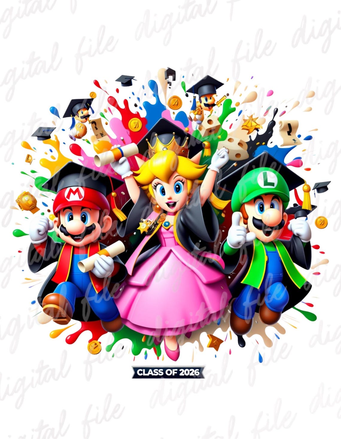 Super Mario Trio Graduation Splash Png, Super Mario Watercolor Splash ...