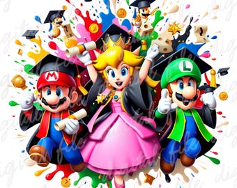 Super Mario Trio Graduation Splash Png, Super Mario Watercolor Splash Png, Mario Bros Png, Mario birthday png