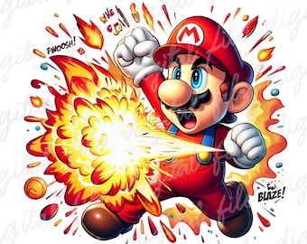 Fire Mario Splash Png, Super Mario Watercolor Splash Png, Mario Bros Png, Mario birthday png