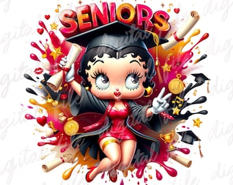 Cute Betty Boop Graduation png , Clipart Images, Digital design PNG file for sublimation, High Resolution, Instant Digital PNG Download