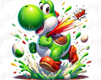 Super Mario Yoshi Splash PNG, Mario Graffiti Clipart, Super Mario PNG Design, Super Mario Characters png