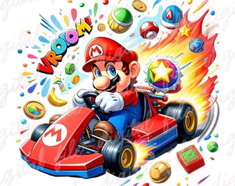Mario Kart Splash Png, Super Mario Kart Watercolor Splash Png, Mario Bros Png, Mario birthday png