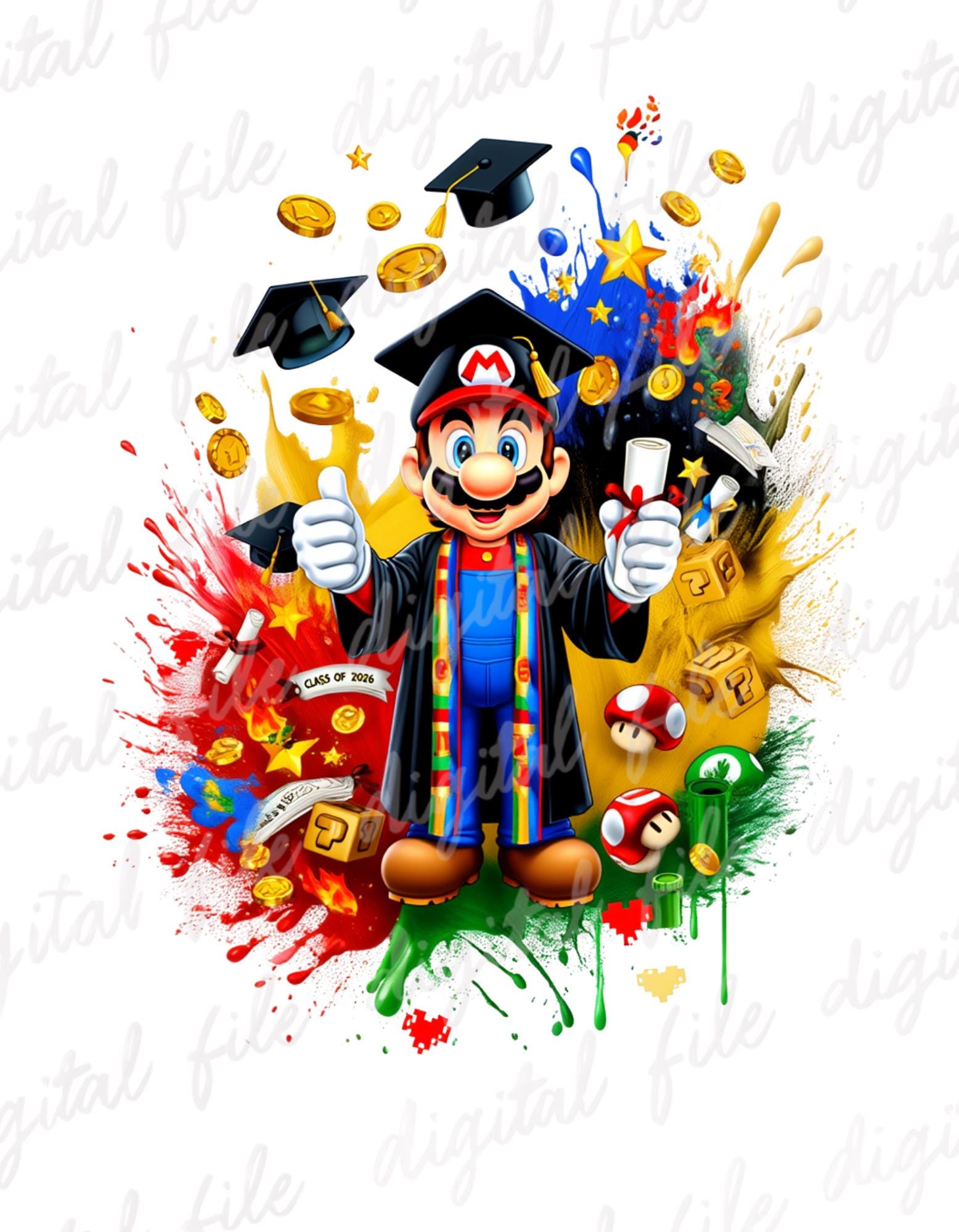 Super Mario Graduation Splash Png, Super Mario Watercolor Splash Png ...