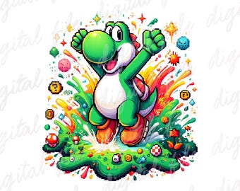 Super Mario Yoshi Splash PNG, Mario Graffiti Clipart, Super Mario PNG Design, Super Mario Characters png