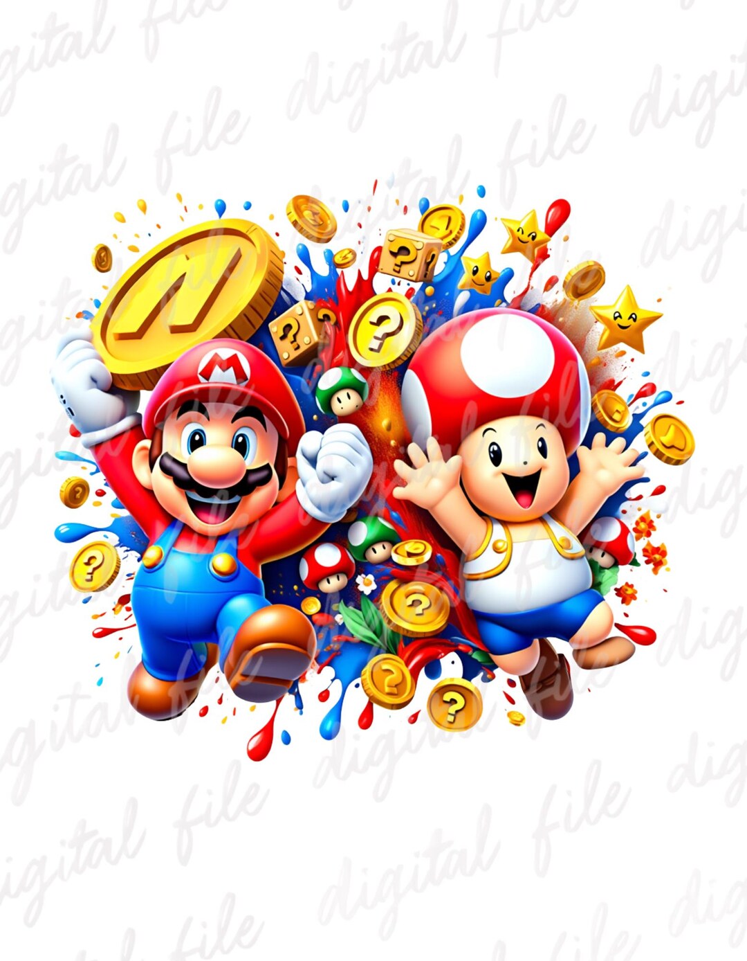 Mario Toad Coin Splash Png, Super Mario Space Watercolor Splash Png ...