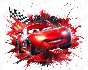 Cars Mcqueen PNG Cartoon Cars Splash and Watercolor Digital design PNG file for sublimation - High Resolution - Instant Digital PNG Download
