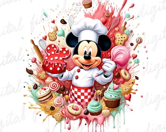 Chef Mickey Mouse Watercolor Splash PNG, Cartoon Characters Shirt, Micky mouse birthday png