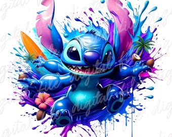 Stitch Splash, Clipart Images, Digital design PNG file for sublimation, High Resolution, Instant Digital PNG Download
