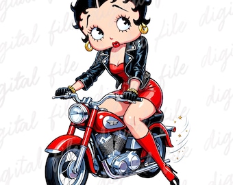 Betty Boop motorcycle, Clipart Images, Digital design PNG file for sublimation, High Resolution, Instant Digital PNG Download