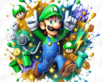 Super Mario Luigi Watercolor PNG, Nintendo Super Mario PNG, Mario Birthday PNG, Super Mario Friends Png