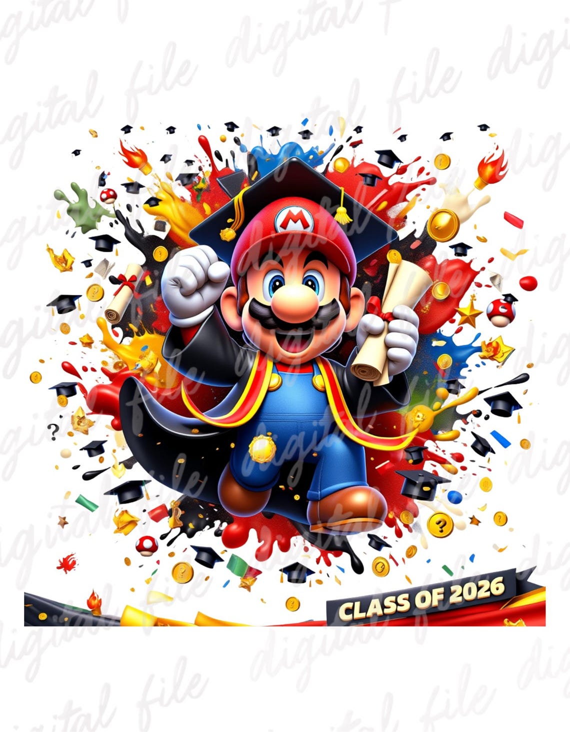 Super Mario Graduation Splash Png, Super Mario Watercolor Splash Png ...