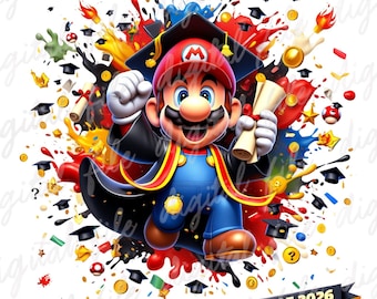 Super Mario Graduation Splash Png, Super Mario Watercolor Splash Png, Mario Bros Png, Mario birthday png