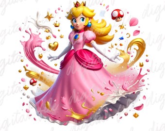 Super Mario Princess Peach Watercolor PNG, Nintendo Super Mario PNG, Mario Birthday PNG, Super Mario Friends Png