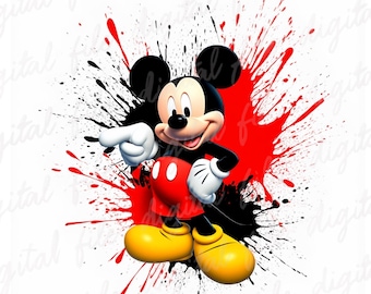 Mickey Mouse Watercolor Splash PNG, Cartoon Characters Shirt, Micky mouse birthday png