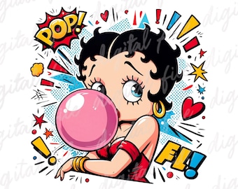 1 PNG Cute Betty Boop sticker, Clipart Images, Digital design PNG file for sublimation, High Resolution, Instant Digital PNG Download