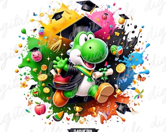 Yoshi Graduation Splash Png, Super Mario Watercolor Splash Png, Mario Bros Png, Mario birthday png