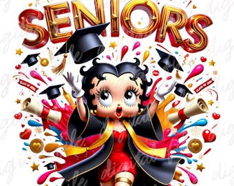 Cute Betty Boop Graduation png , Clipart Images, Digital design PNG file for sublimation, High Resolution, Instant Digital PNG Download
