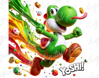 Super Mario Yoshi Splash PNG, Mario Graffiti Clipart, Super Mario PNG Design, Super Mario Characters png