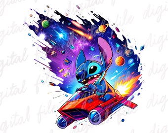 Stitch Splash PNG, Space Rocket Clipart, High Resolution Digital Download. High Resolution, Instant Digital PNG Download. Cute Stitch
