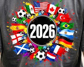 USA Soccer 2026 PNG, shirtontwerp internationale voetbalvlag, kleurrijke splattertoernooi grafisch, Global Game Day sublimatiebestand