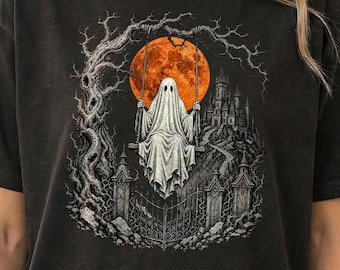 Halloween Ghost PNG, Vintage Ghost Shirt Design, Haunted Ghost Swing, Gothic Ghost Graphic, Spooky Moon Art, Creepy Halloween Scene