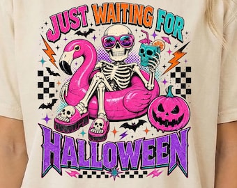 Just Waiting For Halloween PNG, Summerween Skeleton Sublimation Shirt Design, DTF Printable PNG, Waiting For Halloween, Digital Download