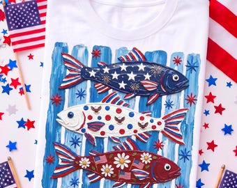 Peixe Patriótico PNG, Peixe do 4 de Julho, Peixe Vermelho, Branco e Azul, Pesca de Robalo PNG, Peixe com Pintura Texturizada, Lago de Verão PNG, Peixe com a Bandeira Americana