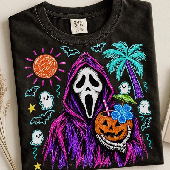 Summerween Ghost PNG, Spooky Summer Halloween PNG, Neon Sketch Ghost PNG, Beach Ghost Sublimation, Summerween Shirt Digital Download