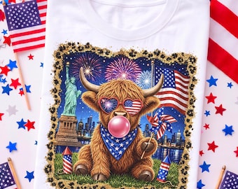 Vaca das Terras Altas de 4 de Julho PNG, Vaca Patriótica PNG, Sublimação Ocidental para 4 de Julho, Vaca com Estampa de Leopardo, 4 de Julho Infantil, Vaca dos EUA PNG