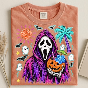 Summerween Ghost PNG, Spooky Summer Halloween PNG, Neon Sketch Ghost PNG, Beach Ghost Sublimation, Summerween Shirt Digital Download image 8