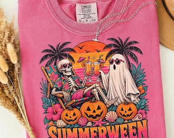 Retro Summerween PNG, Vintage Summerween Shirt, Spooky Summer PNG, Ghost Skeleton Beach, Tropical Halloween, Beach Boo Vibes, Spooky Sunset