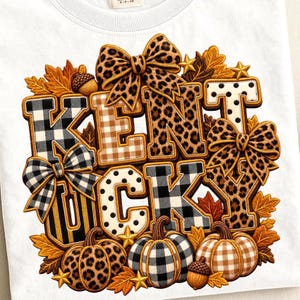 Kentucky Fall PNG, Leopard Pumpkin Shirt Design, Buffalo Plaid Kentucky PNG, Fall Sublimation DTF Transfer, Autumn Coquette Digital Download