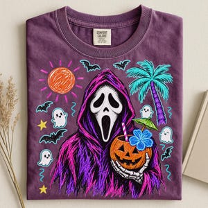Summerween Ghost PNG, Spooky Summer Halloween PNG, Neon Sketch Ghost PNG, Beach Ghost Sublimation, Summerween Shirt Digital Download image 4
