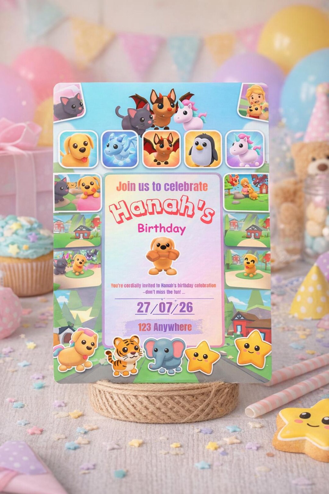 Editable Cartoon Character Birthday Invitation Template · Canva Invite ...