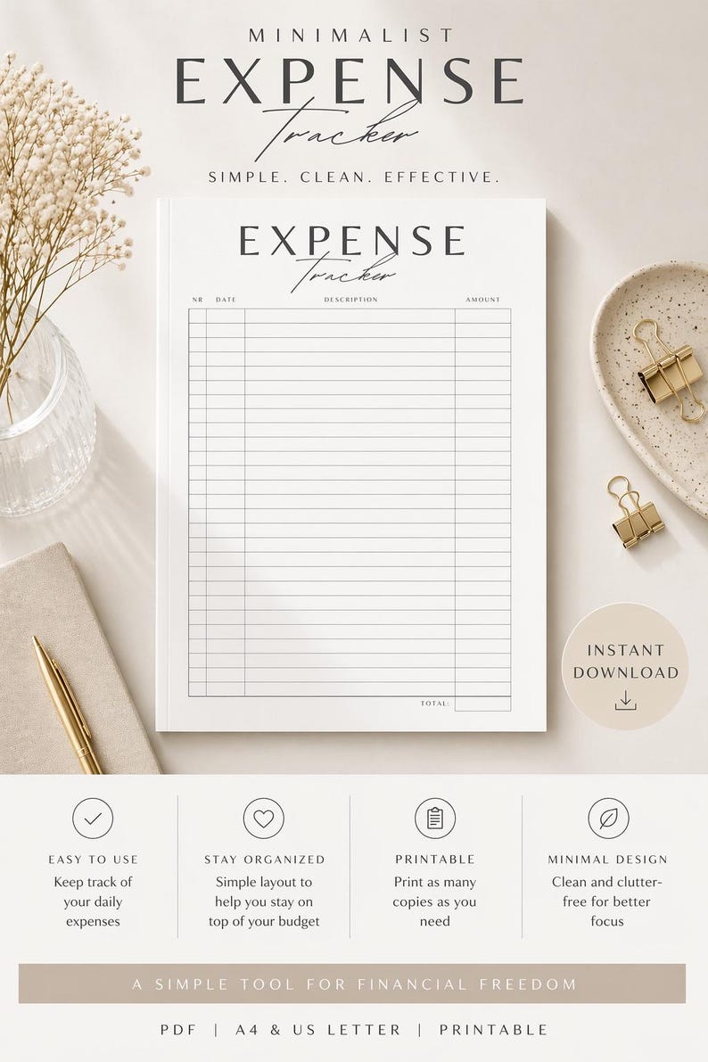 Minimalist Expense Tracker Printable, A4 Daily Planner (digital ...