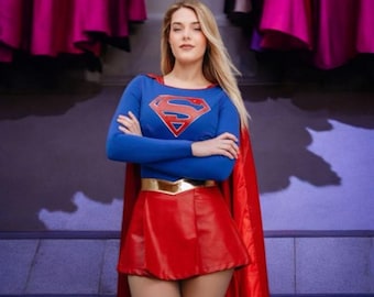 Damen Super Girl Cosplay Jumpsuit: Halloween Bodysuit Kostüm Party Wear Super Man Cosplay Super Girl Kostüm