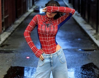 Spider Girl Cosplay Jumpsuit: Women's Halloween Bodysuit Costume Party Wear
