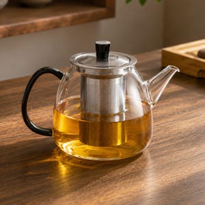 Handmade Glass Tea Set with Infuser, Borosilicate Glass Teapot for Loose Leaf Tea, Heat Resistant Teapot, for Gas Stove and Electric Stove