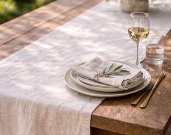 Camino de mesa de lino hecho a mano en tamaño personalizado ~ 60 colores disponibles ~ Centro de mesa para bodas, eventos al aire libre, decoración de jardín