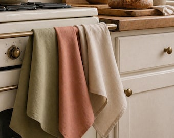 Paño de cocina de lino - Bordado personalizado - Paño de cocina de lino suave lavado, textiles de lino para el hogar, paño de cocina de lino, paño para platos