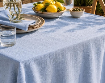 Blue Linen Tablecloth, Rectangle, Round, Square Tablecloth, Extra Long Table Cover, Linen Home Textiles, Kitchen And Dining Table Linens