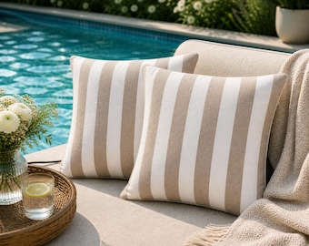 Waterproof Outdoor Pillow Case, Bohemian Striped Pillow Cover, Outdoor Entertaining, Durable Garden Throw Pillow, Patio Pillows, Poolside