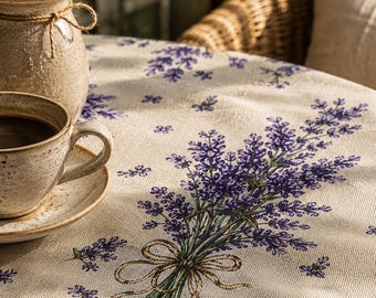 Round Lavender Tablecloth, Water Resistant Table Linens, Outdoor Botanical Tablecloth, Oil Table Cloths, Outdoor Entertaining, Garden Decor