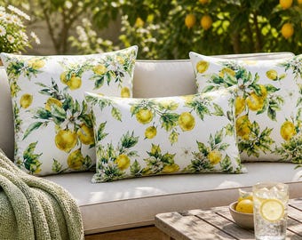 Outdoor Lumbar Pillowcase, Waterproof Long Pillow Cover, Decorative Throw Pillow, Lemon Print Cushion Cover, Garden Outdoor Entertaining