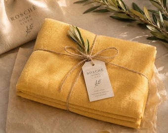 Yellow Linen Tablecloth, Summer Outdoor Table Cover, Linen Home Textiles, Kitchen And Dining Tablecloth, Outdoor Entertaining | Custom Size